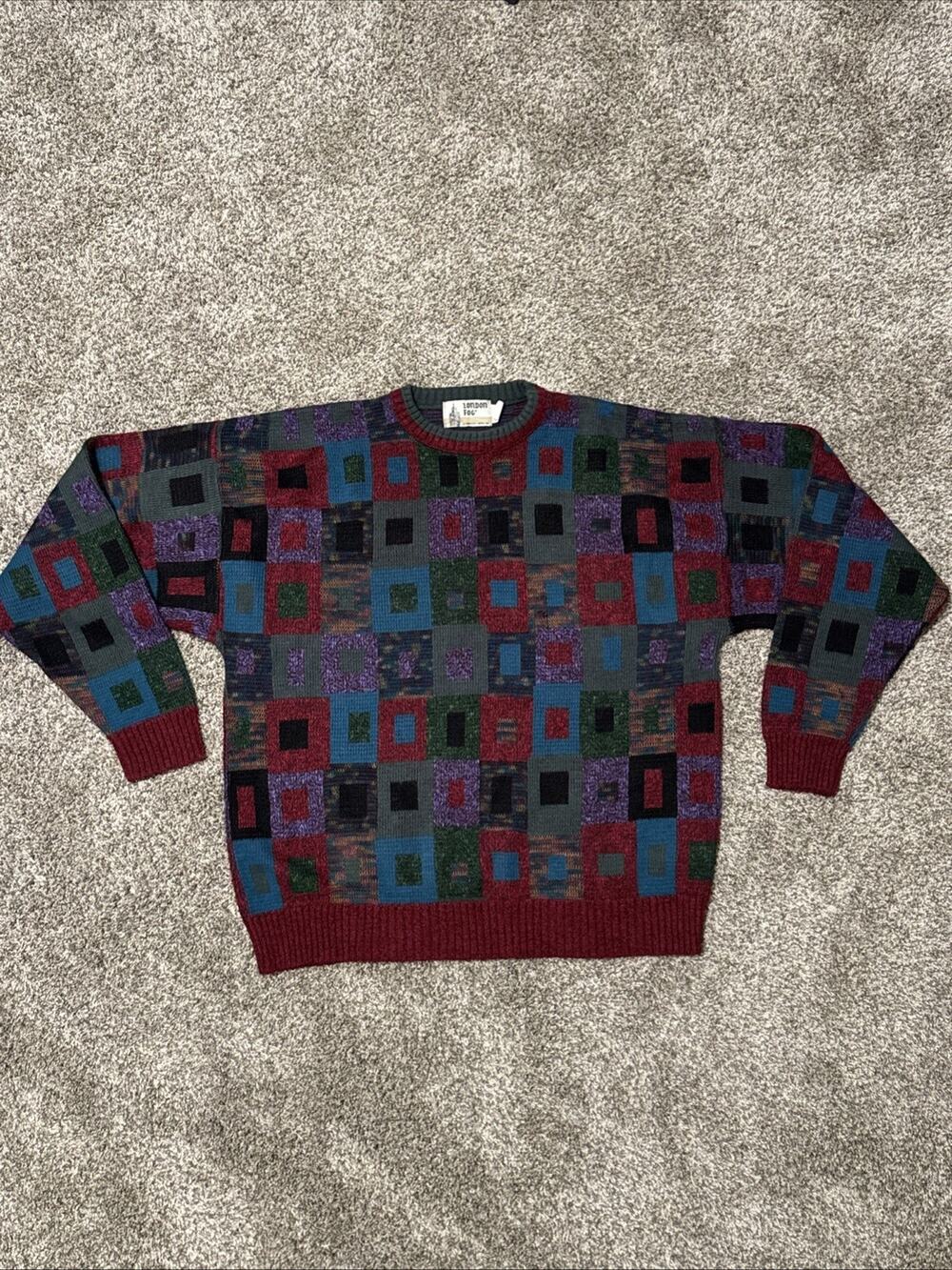 Vintage London Fog Geometric Pattern Knit Sweater XL